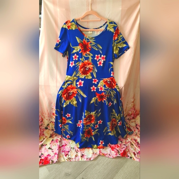 Preowned Blue floral size Xl Midi soft jersey Women dress - Picture 5 of 6